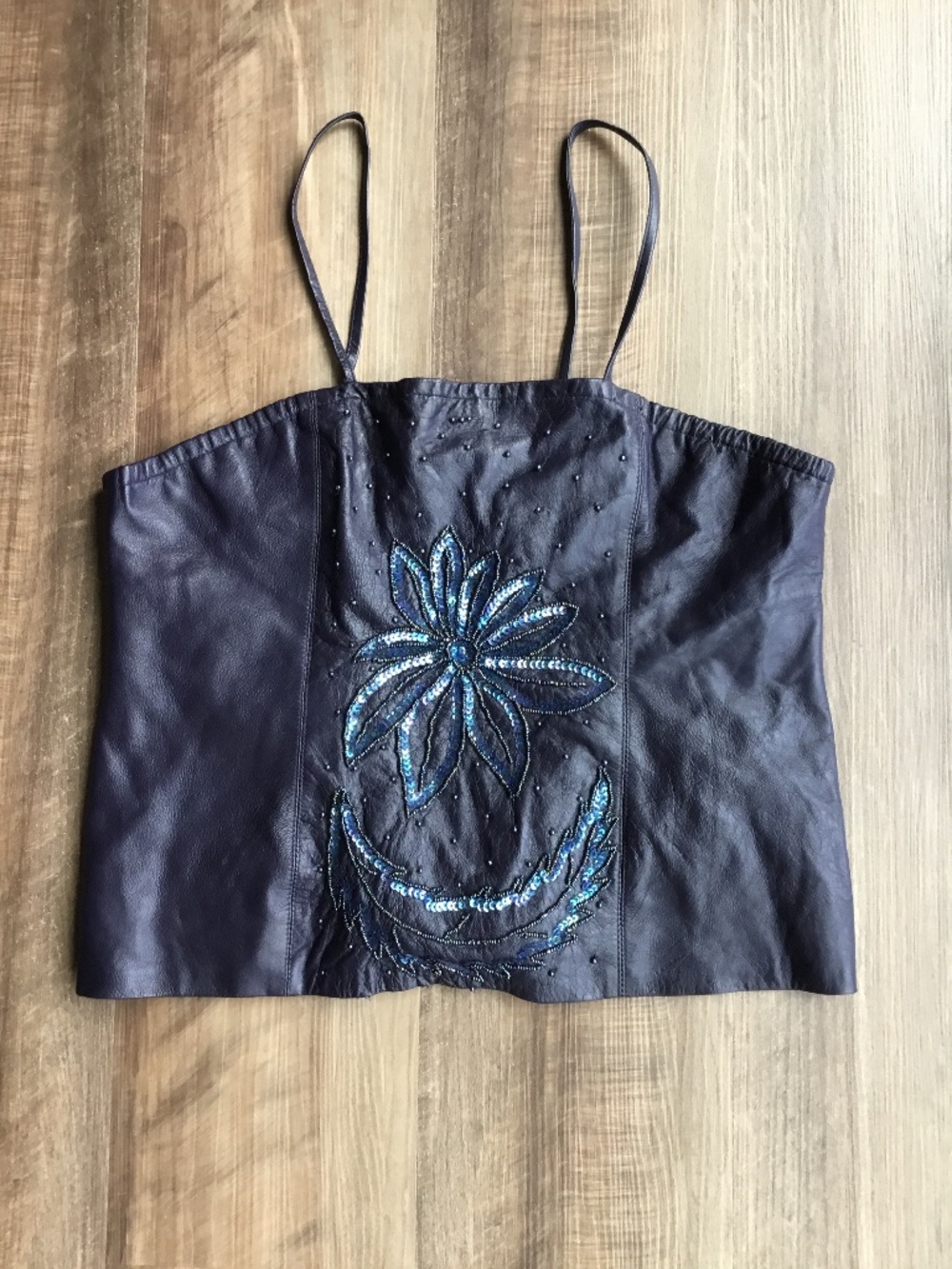 Vintage Navy Blue Beaded Flower Tank Top